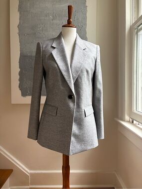 Lafayette 148 New York Light Nickel Gray Notch Lapel Silk Wool Blend Blazer